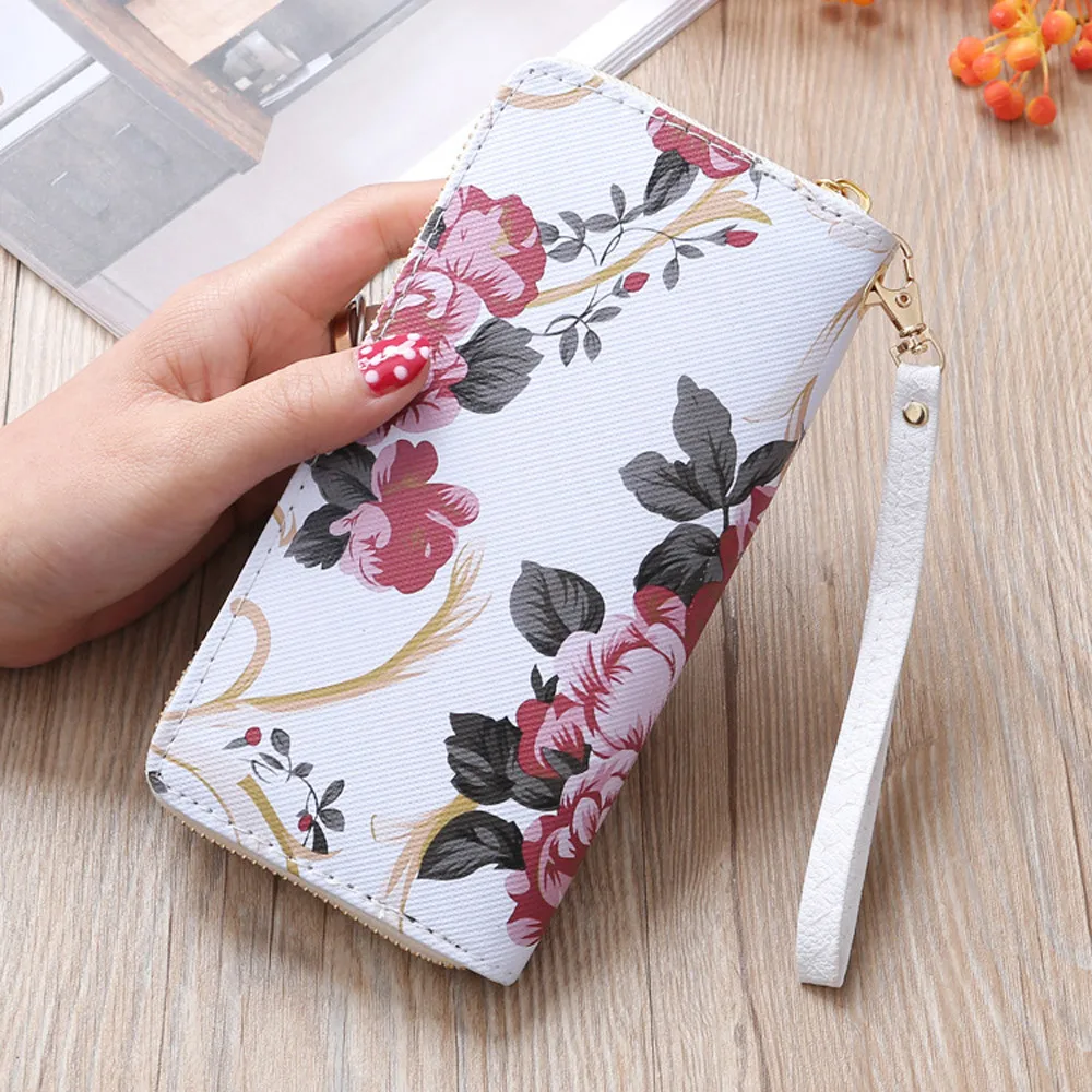 

Fashion Women Purse Rose Flower Long Wallet Coin Bag Purse Double Zipper clutch phone purse women carteira feminina 2019 New