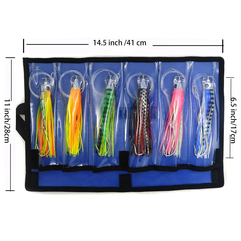 6pcs 6.5 inch Marlin Tuna Trolling skirt Lures Acrylic head marlin