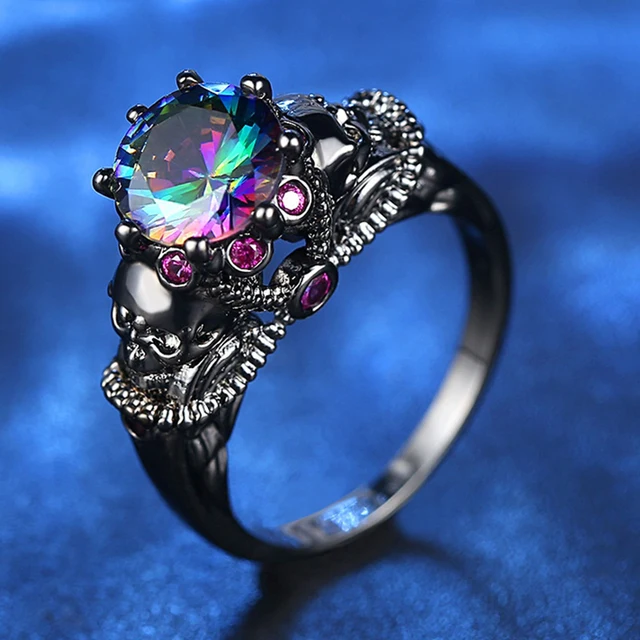 ANFASNI New Punk Skull Ring For Men Women With AAA Cubic Zircon Finger Rings Black Color Male Female Fashion Jewelry Anillos
