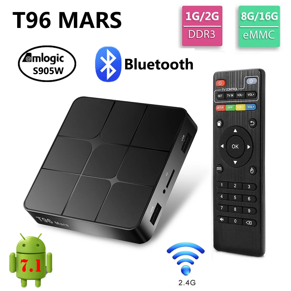 T96 MARS Android 7.1 TV BOX 2GB RAM 16GB ROM Amlogic S905W 2.4G WiFi Bluetooth Media Player 4K HD Smart Set Top Box vs X96 mini