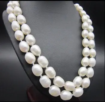 

2 row 11-13MM NATURAL SOUTH WHITE BAROQUE PEARL NECKLACE 17-18" YELLOW CLASP