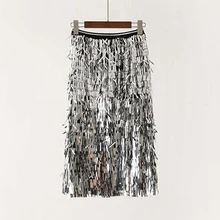 Для женщин Демисезонный блестками до середины голени с бахромой Юбки Дамы Повседневное модные, пикантные и вечерние блестящие юбки 4 цвета один размер 6Q2550