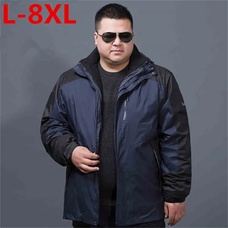 

new plus size 8XL 7XL 2 IN 1 Fit Jacket Brand Waterproof Windbreaker Jacket Coat Winter Jacket Men Male Coat Rain Jacket Parka