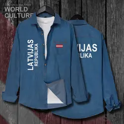 Латвийская LVA LV Latvijas мужская одежда с флагами осень хлопок длинный рукав Ковбойское пальто Turn-Down Воротник Джинсовая рубашка Топы