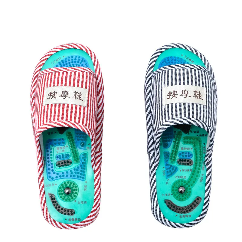

Dropshipping Men's Blue Stripe Essential Health Care Taichi Acupuncture Foot Massage Slippers with Magnet Massage Slippers Hot