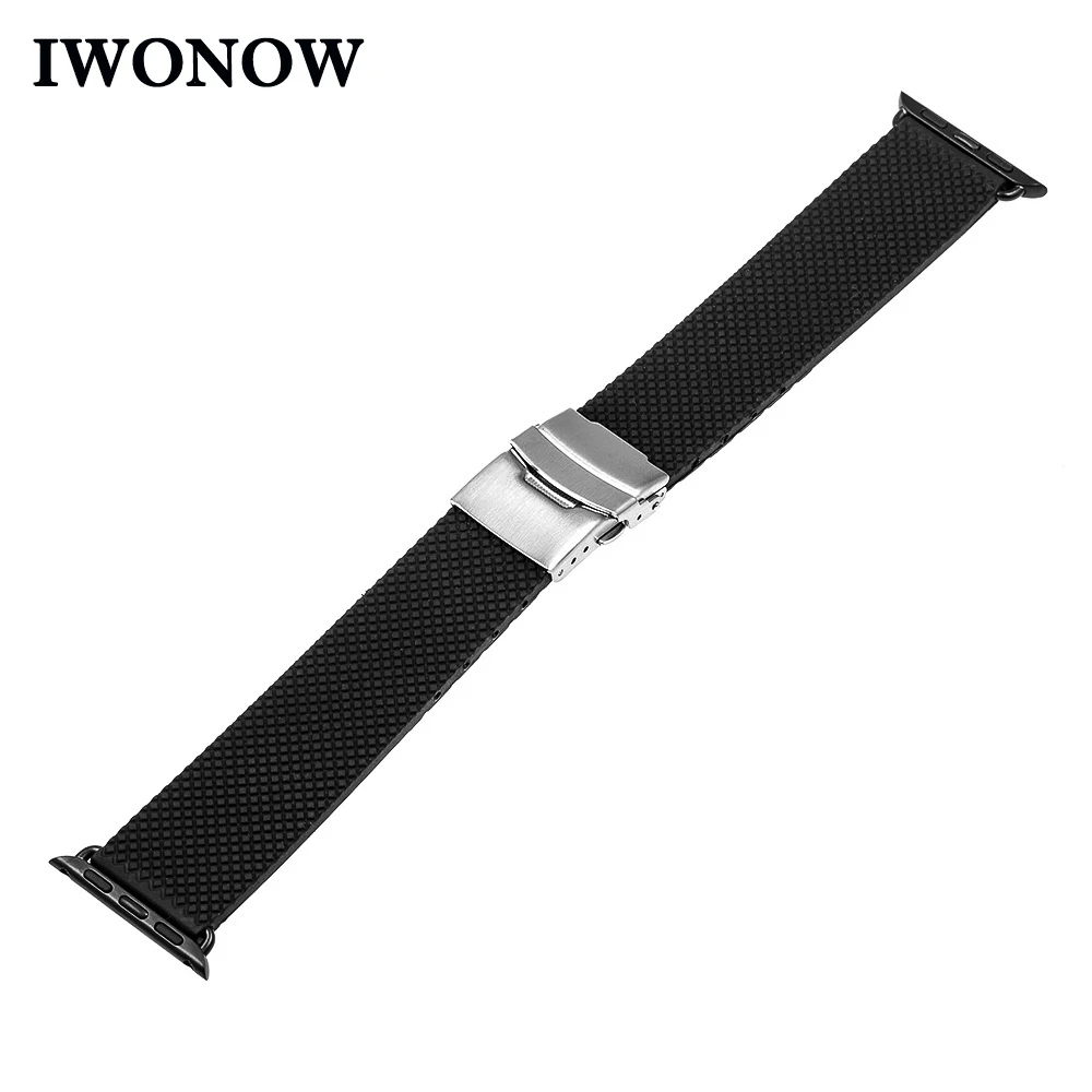

Silicone Rubber Watch Band for 38mm 42mm iWatch Apple Watch Sport Edition Safety Buckle Strap Wrist Belt Bracelet Black +Adapter