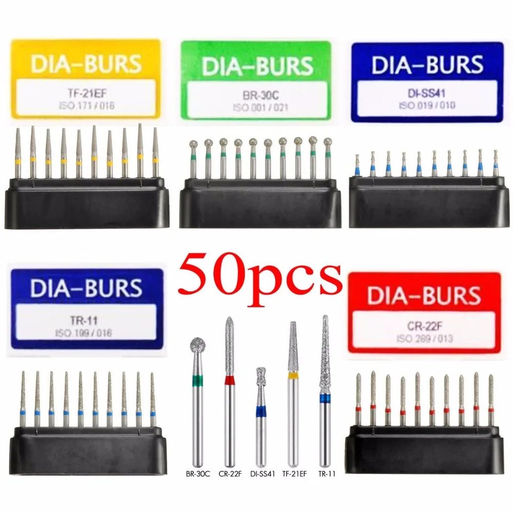 50pcs Diamond Burs Dental Drill Dia burs Polishing Smoothing Whitening