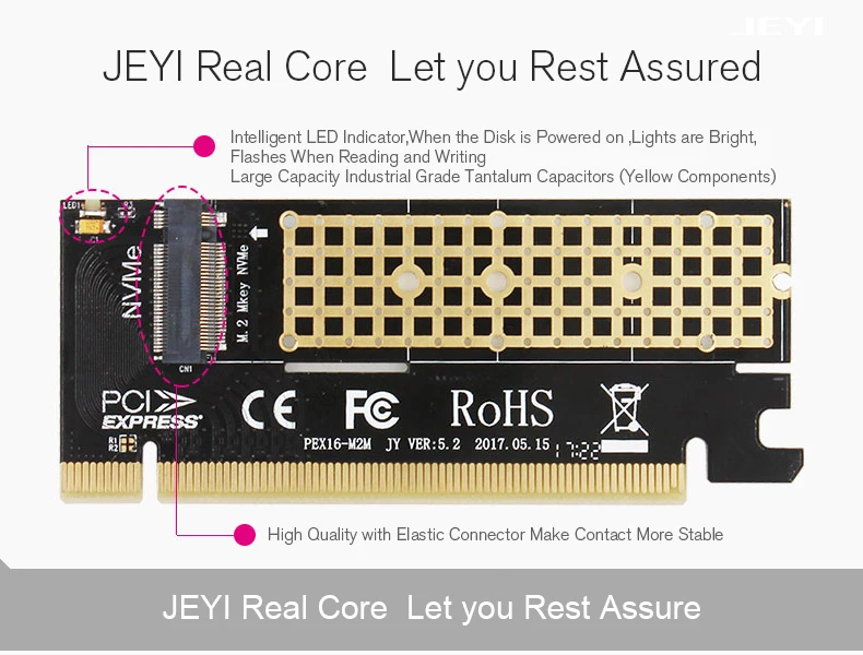 JEYI Cool Swift NVME M.2 X16 PCI-E Riser Card 2280 теплопроводность кремниевые пластины охлаждения пыленепроницаемый алюминиевый лист золотой стержень