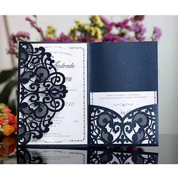 

100pcs European Laser Cut Wedding Invitations Card Elegant Tri-Fold Lace Business Card RSVP Cards Wedding Favor Party Decoration
