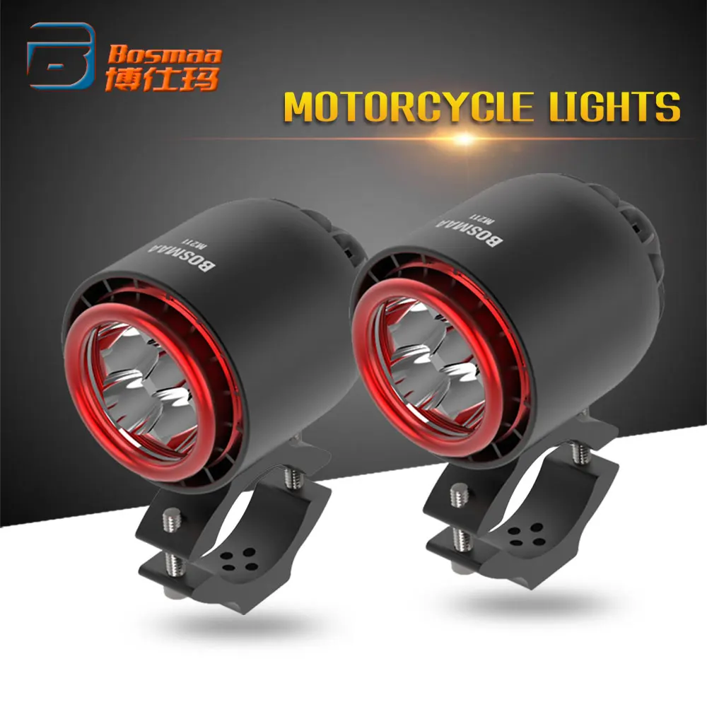BOSMAA LED Headlight Turbo Spotlight 20W 3400LM 6000K White For Cafe Racer Chopper Motorcycle Headlamp Driving Hunting Fog Light