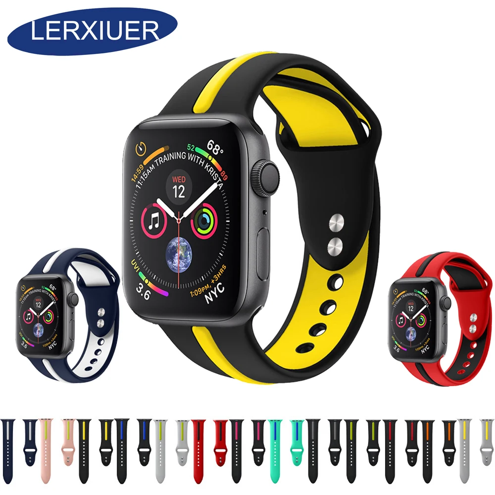

Lerxiuer Strap for Apple Watch Band 44 mm 4 Iwatch band 42mm 38mm 40mm Sport Silicone Wrist Bracelet Watchband Accessories