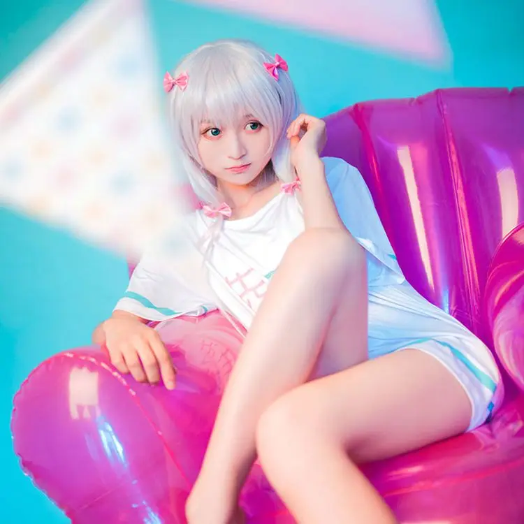 Anime Eromanga Sensei Cosplay Costume Izumi Sagiri Copslay Coat Sleepwear Pink Pajamas T-shirt Fancy Party Outfits for Halloween (4)_