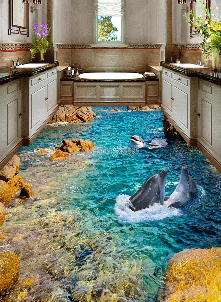 Custom HD Dolphin Seaview 3D Floor Stickers Hotel Bathroom 3D Self adhesive  PVC Non slip Wear Waterproof Floor Mural Wallpaper|mural wallpaper|floor  mural3d flooring - AliExpress