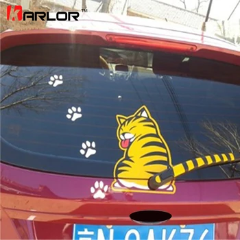 

Cartoon Funny Cat Moving Tail Car Stickers Reflective Vinyl Car Window Wiper Decals Auto Car Styling Accessories Yellow White
