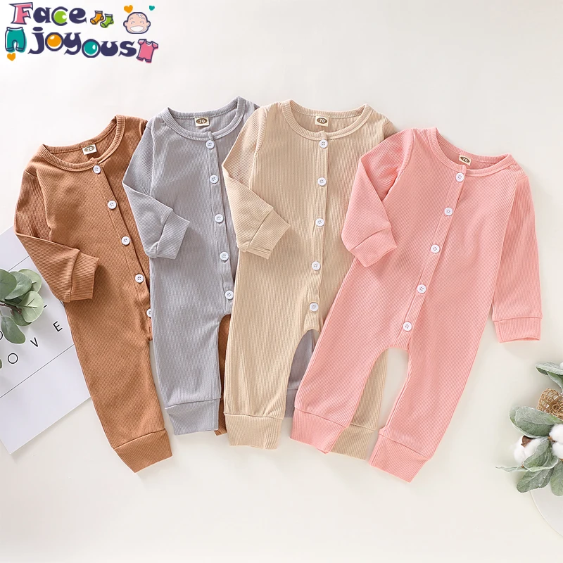 Newborn Baby Girls Infant Kids Rompers Boys Ribbed Cotton Autumn Full Sleeve Romper 0-2 Years Jumpsuit Soft High Quality Clothes