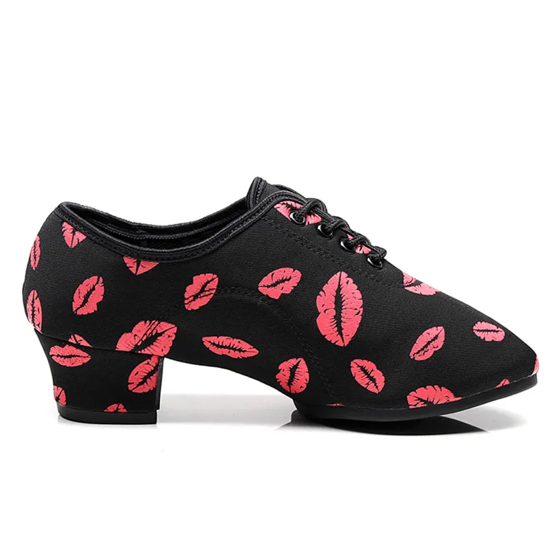 Танцевальные туфли Sun Lisa/женские красные туфли-оксфорды на резиновой подошве, не сужающийся книзу массивный каблук, современные танцевальные туфли для латиноамериканских танцев - Цвет: 3cm Heel Red Lips