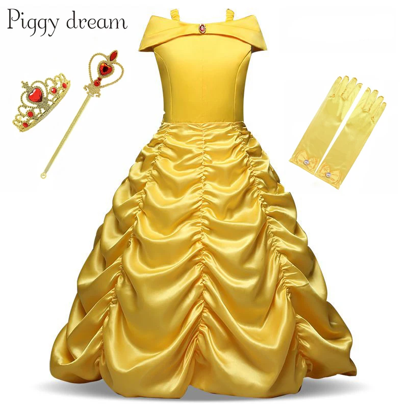 Girls dress princess costume kids clothes for Beauty and the beast Belle Party