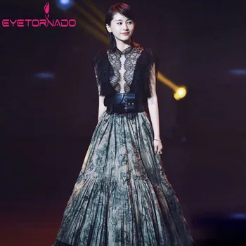 

Fashion Runway Sexy Transparent Lace Dress Animal Print Long Party Dress Summer Vintage Casual Beach Boho Maxi Dresses