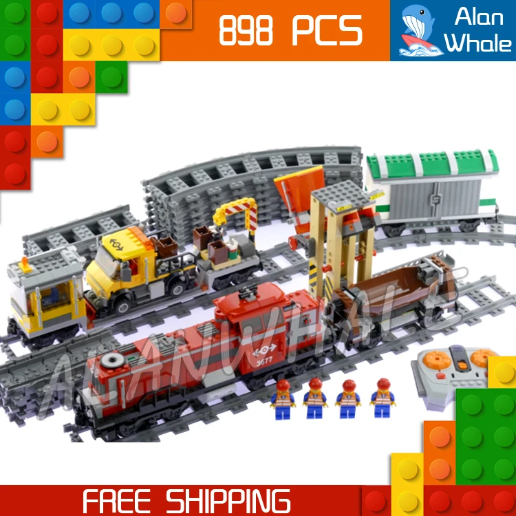 

898pcs City Trains Motorized Remote Control Red Cargo Train 02039 Figure Building Blocks Children Toys Compatible With Lago