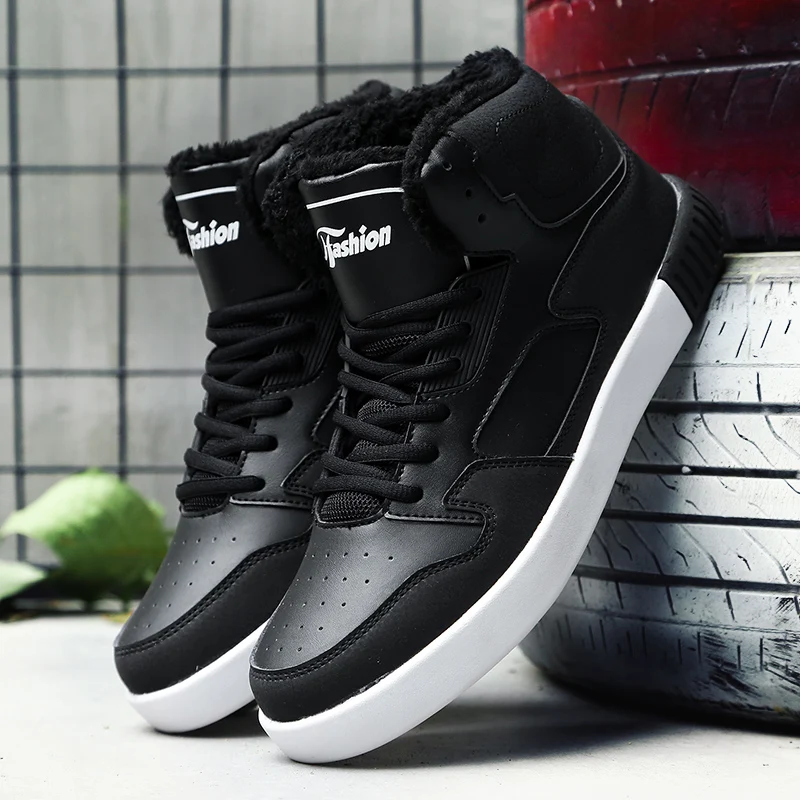 

Vintage Style Winter Men High Top Plush Sneakers Students Keep Warm Flats Youth PU Leather Outdoor Antislip Sport Running Shoes