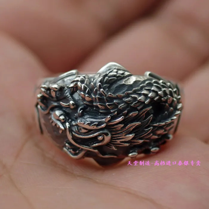 925 кольца из чистого серебра Летающий Черный Дракон мужской тайский серебряное кольцо для мужчин