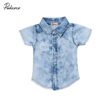 Крутые джинсовые рубашки с пуговицами спереди для маленьких мальчиков модная детская одежда с короткими рукавами для детей от 2 до 7 лет