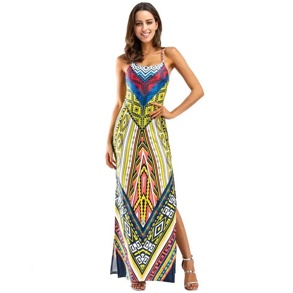 Kureas Африканское Платье Для Женщин Дашики летнее макси платье-сарафан без рукавов Печать Vestidos Африка одежда пляжное платье - Цвет: Цвет: желтый