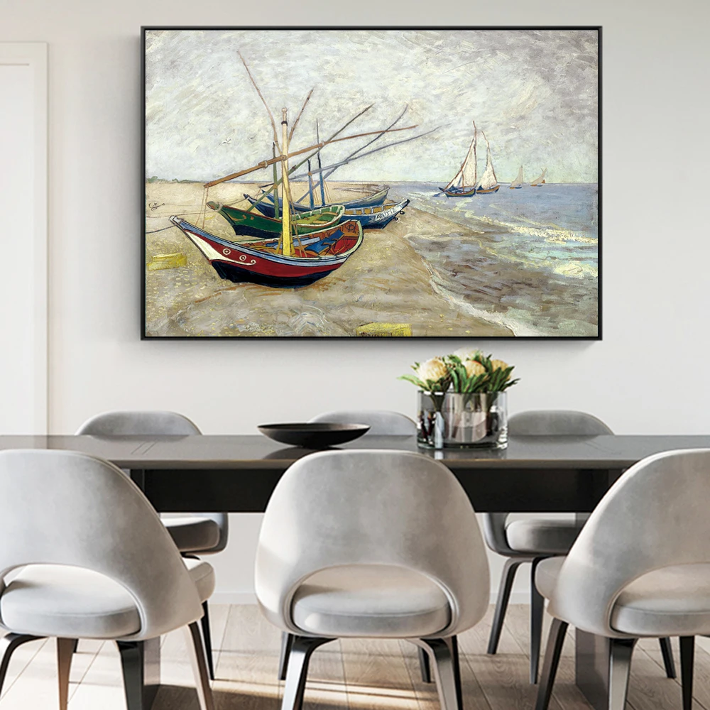 Ван Гог рыбацкие лодки на пляже картины на холсте репродукции на стене морской пейзаж Художественная печать на холсте для декора гостиной