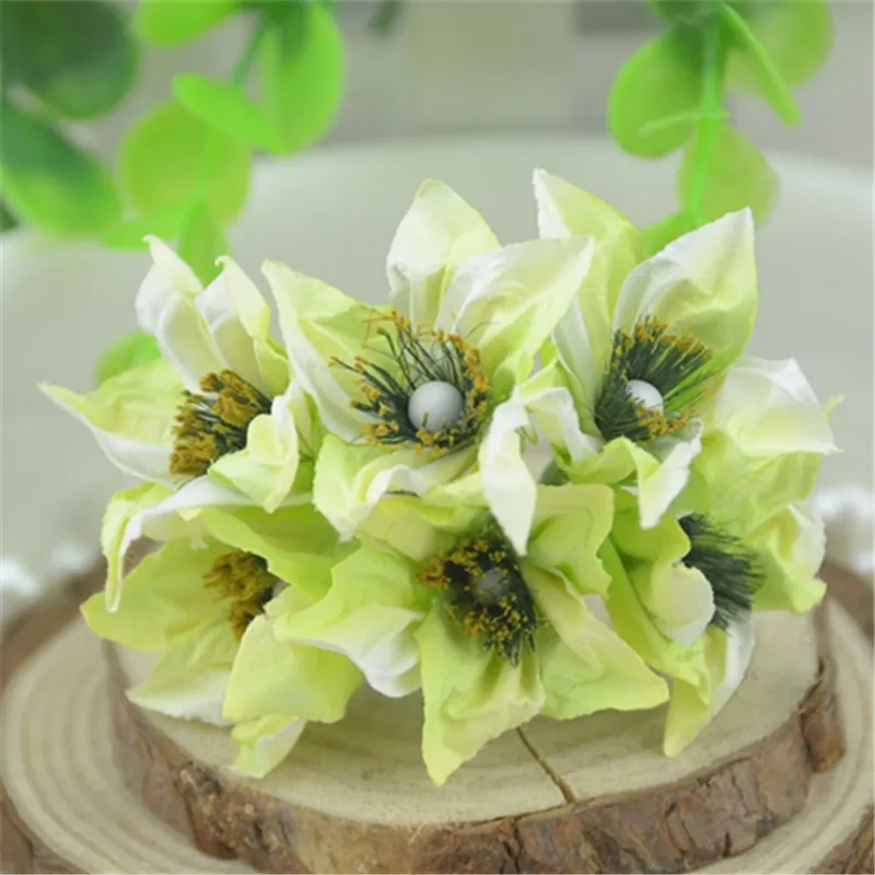 6 шт./партия, 9 цветов, 2,5 см, ручная работа, маленькие бумажные цветы лилии, букет, используемый для свадьбы, сделай сам, Подарочная коробка, украшение для рукоделия - Цвет: Green