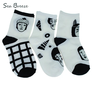 

Sea Breeze Brand 3 pairs High Quality Cotton personality retro spring autumn women Harajuku style square Indian Funny socks