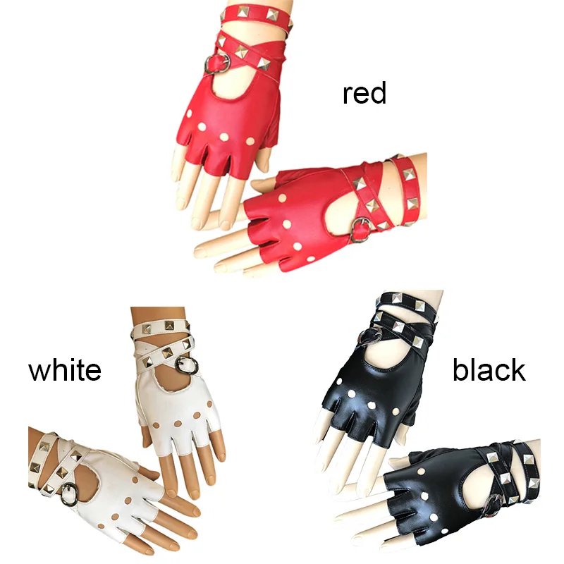 Модные перчатки из искусственной кожи, 1 пара, перчатки в стиле рок-панк с заклепками, без пальцев, мотоциклетные перчатки HSJ88
