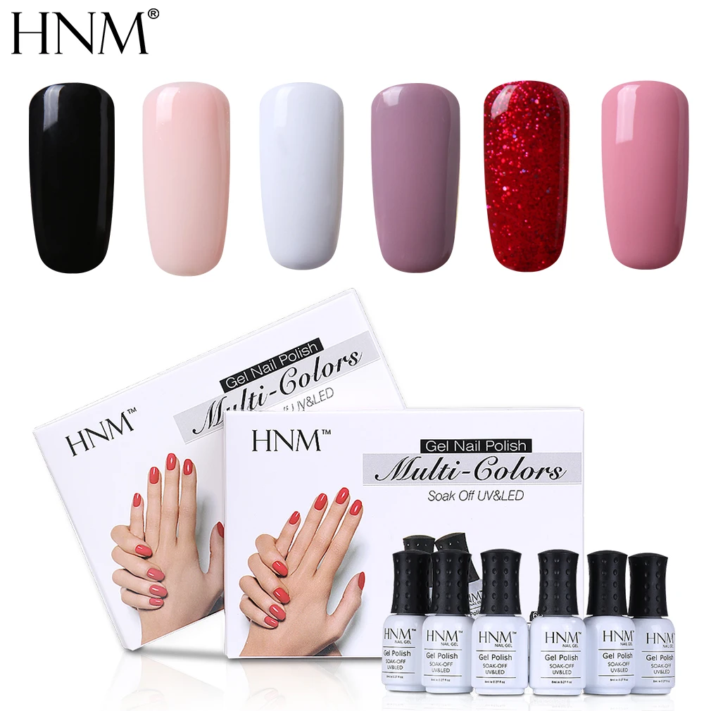 HNM 6 шт./лот 8 мл Гель лак для ногтей маникюра УФ светодиодная лампа краска набор