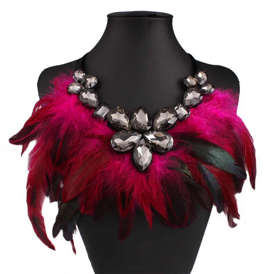 

2018 Feather Big Chunky Necklace Crystal Collie Maxi Statement Necklaces Women Jewelry Collares Grandes De Moda Collier Femme