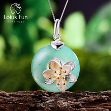 Lotus Fun Real 925 Sterling Silver Natural Green Stone Handmade Design Fine Jewelry Lotus Whispers Pendant without Necklace lotus fun moment real 925 sterling silver natural blue stone fashion jewelry cute hollow out honeybee dangle earrings for women