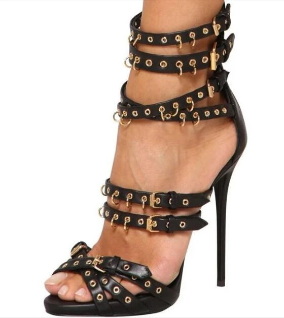 studded strap gladiator heels