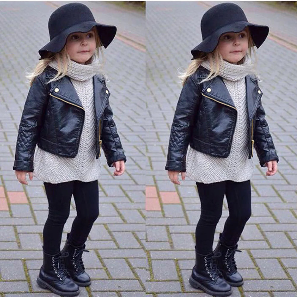 

LONSANT New Baby Girls Boys Autumn Winter coat Fashion Faux Leather Coat 2018 Unisex Short Coat Dropshipping PU