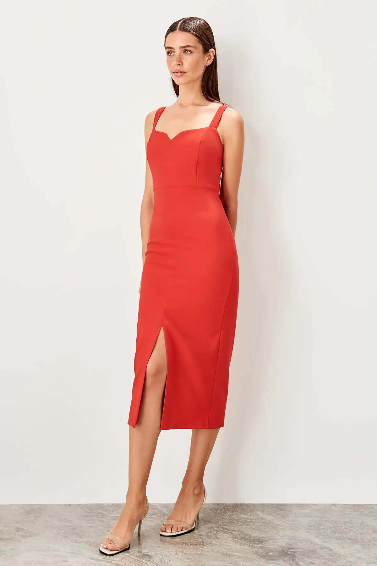 Trendyol красное платье с разрезом TWOSS19BB0216|Платья| |