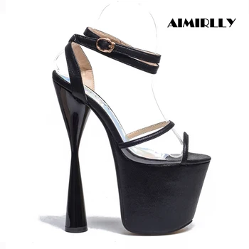 

Aimirlly Women Shoes Peep Toe Sky High Heels Platform Sandals PVC Ladies Party Clubwear Dress Sexy Heels Black Silver Light Gold
