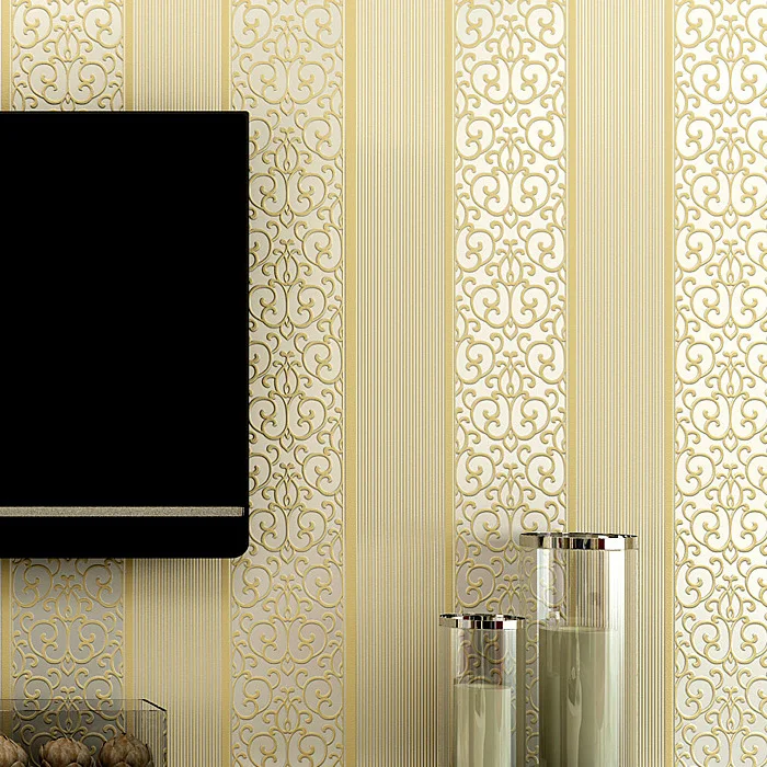 Self adhesive wallpaper non-woven flocking 3D stereo vertical stripe gum | Обустройство дома