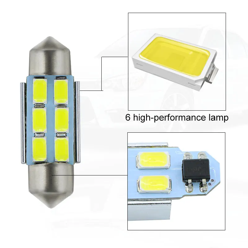 Apmatauto 2x Автомобильные светодиодные лампы без ошибок 36 мм C5W 5730 6 SMD 12 В номерные
