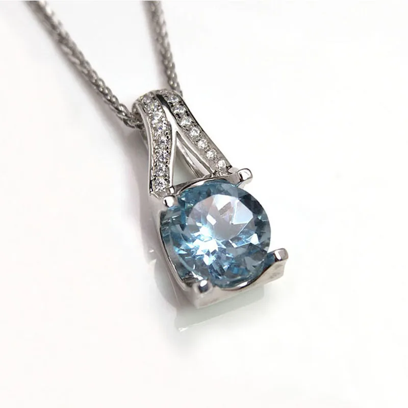 

Rosalie,Natural Blue topaz round 8mm gemstone simple pendant necklace in 925 sterling silver for women fine jewelry with box