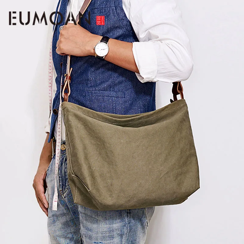 

EUMOAN Crossbody men's tide brand canvas with leather messenger bag cross-package Japan and South Korea shoulder bag casual men'