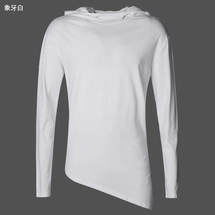 Men Autumn New European Style High Collar Long Sleeve Hooded T-shirt with Cap Men Slim Casual Cotton Irregular T-shirt T908 HTB12ajiKeySBuNjy1zdq6xPxFXal - Men Autumn New European Style High Collar Long Sleeve Hooded T-shirt with Cap Men Slim Casual Cotton Irregular T-shirt T908