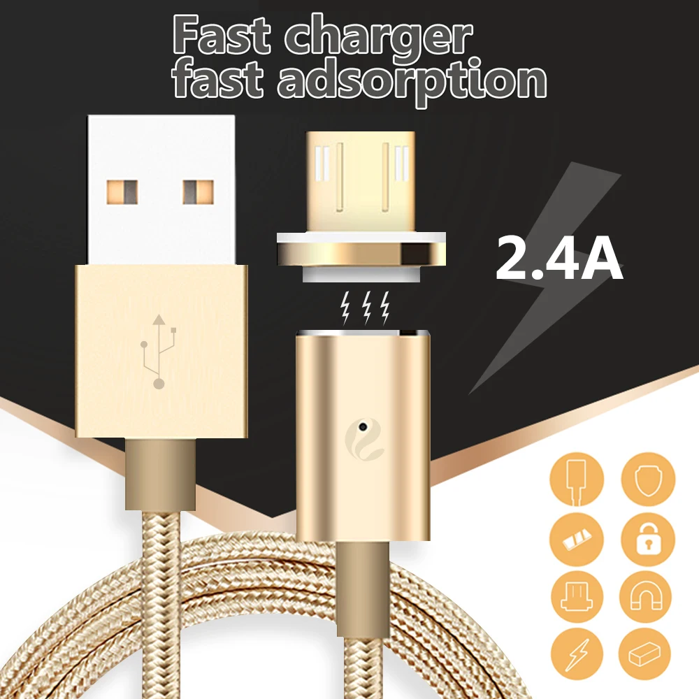 Android Золотой кабель для передачи данных мобильного телефона с магнитным микро USB