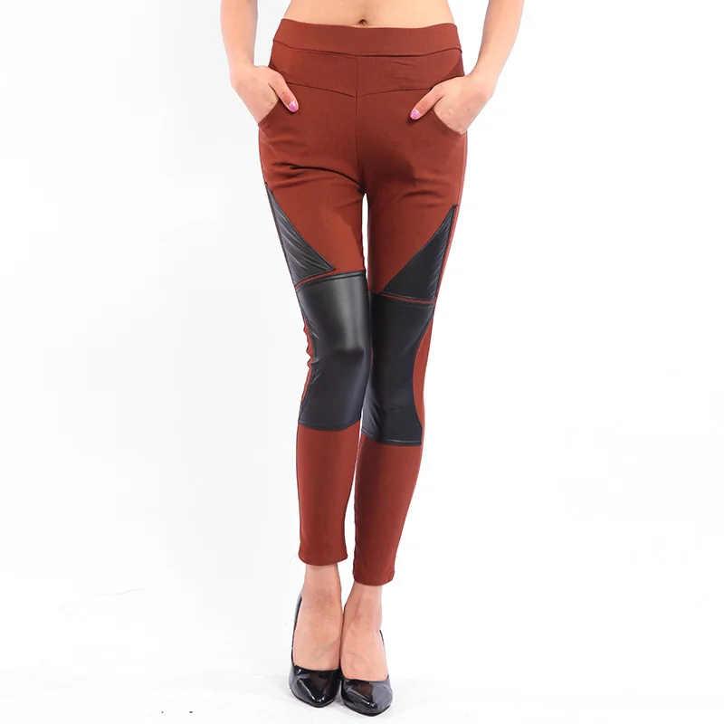 2017 лоскутные модные узкие брюки женские повседневные эластичные черные с