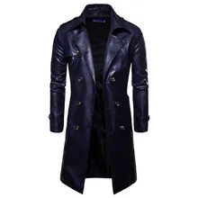Men Long Trench Coat 2019 New Fashion Slim Fit PU Leather Long Overcoat Double Breasted Autumn Winter British Male Coat Trench цена Men Long Trench Coat 2019 New Fashion Slim Fit PU Leather Long Overcoat Double Breasted Autumn Winter British Male Coat Trench цены онлайн