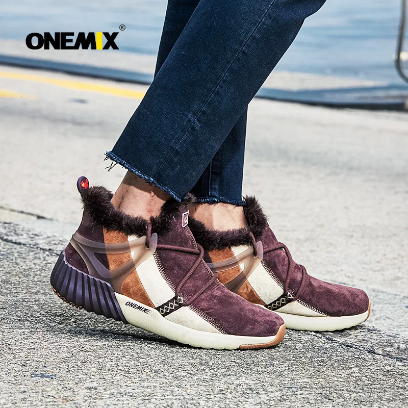 Beste ONEMIX Nieuwe Winter mannen Laarzen Warme Wol Sneakers Outdoor Unisex Atletische Sportschoenen Comfortabele Loopschoenen Verkoop