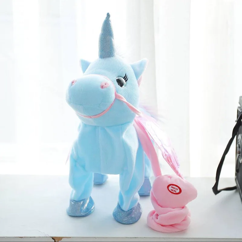 35 см Единорог электронный плюшевый пение и Ходьба робот лошади Рождественский подарок электронные плюшевые игрушки для детей подарки на день рождения