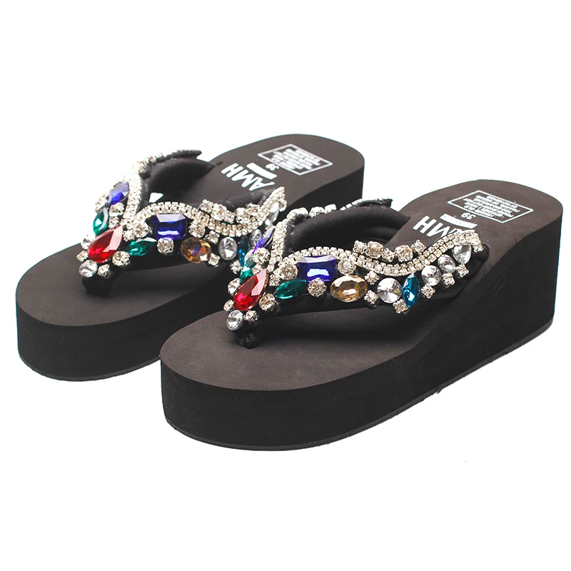 

Luxury Fashion Women Bling Crystal Diamond Rhinestone Shiny Glitter Slippers Casual Shoes Handmade Flip Flops Sandals Wedges