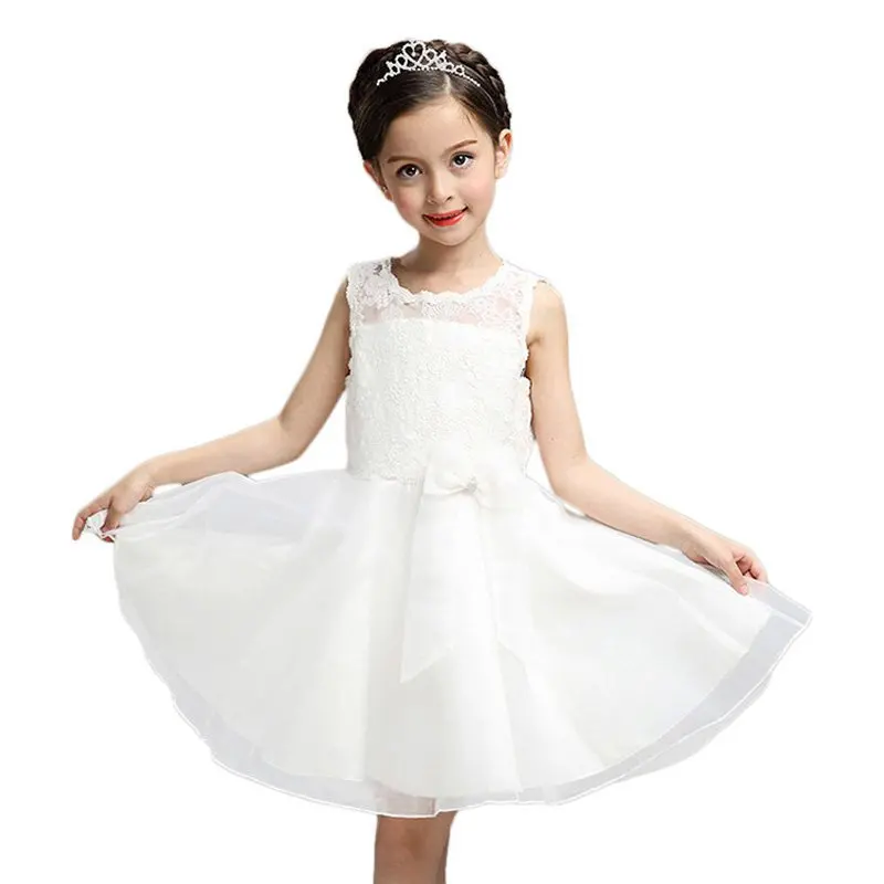 PaMaBa Girls Lace Princess Dress in White/Pink Back Zipper Summer Part ...